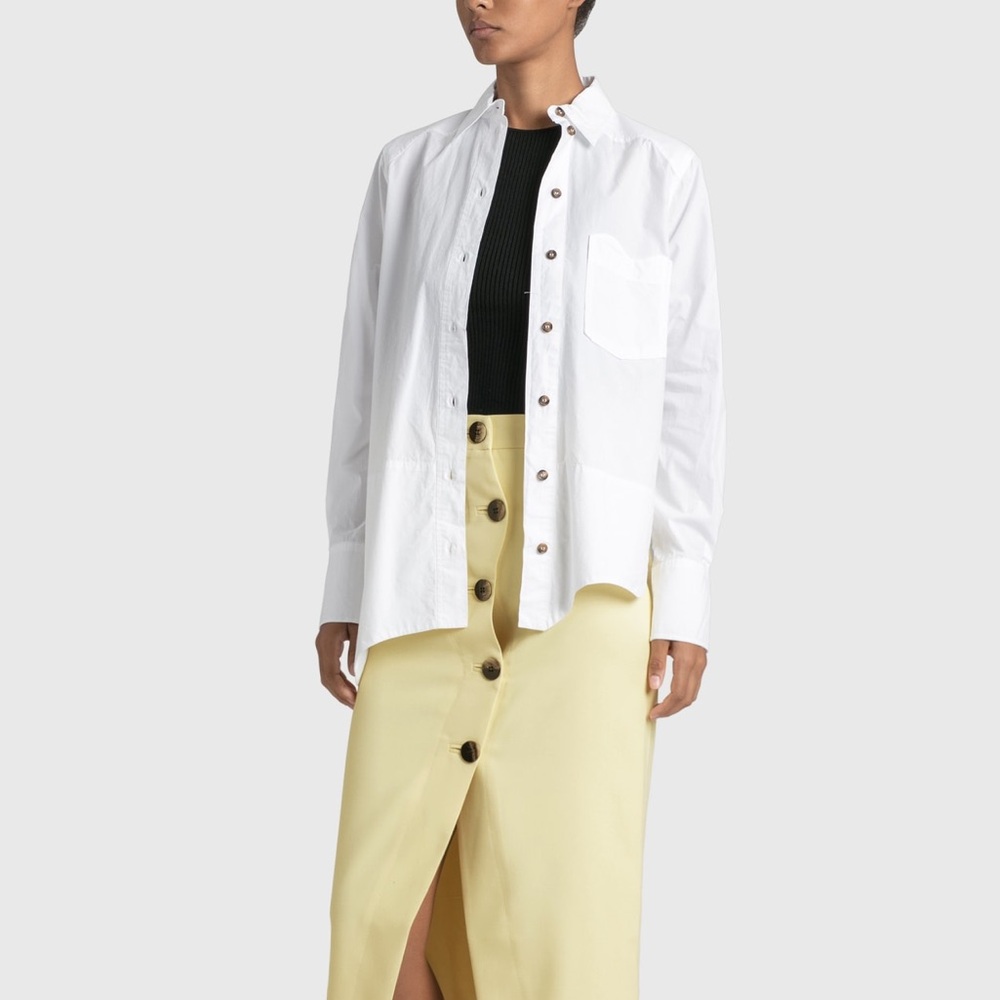 GANNI white asymmetrical organic cotton button down shirt - Picture 5 of 14